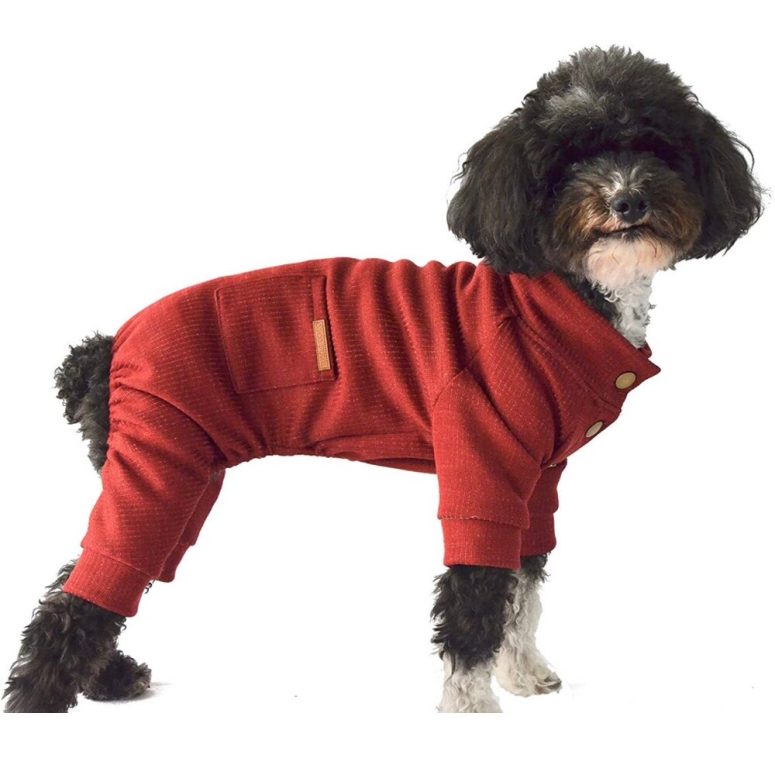 Burgundy Dog Onesie Cute Stylish Dog PJs : Puppy Pajamas Thermal Doggie Clothes, PJs Jumpsuit