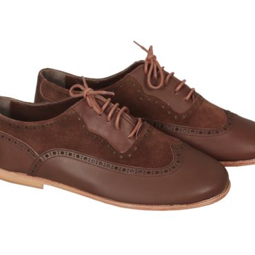 WOMEN Wingtip Oxford Moccasin Heel Shoes for Businesswoman Matte BROWN Smooth and Suede Leather Handmade, Dress Formal Oxfords Lace Up