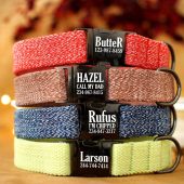 Cotton Dog Collar with Engraved Black Metal Buckle - Customized Dog Collar - Personalized Pet Collars for Dogs - Durable Tactical Dog Collar