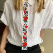 Vyshyvanka Accessory. White red bow tie with a red rhinestone center. Skinny tie for women's. Accessories for dress shirt.