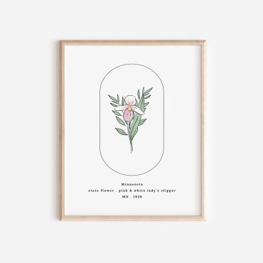 Minnesota State Flower | Pink & White Lady’s Slipper Watercolor Floral Art Printable