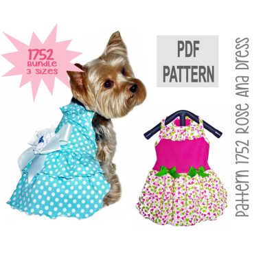 Rose Ana Dog Dress Sewing Pattern 1752 - Pet Dog Clothes Patterns - Dog Clothing - Dog Dresses - Dog Apparel - Dog Outfits - Bundle 3 Sizes