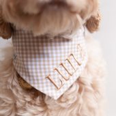 Dog Bandana TAN Gingham Bandana for Dogs Snap On Dog Bandana Personalized with Name Embroidered Bandana Gift for Dog Mom