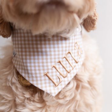 Dog Bandana TAN Gingham Bandana for Dogs Snap On Dog Bandana Personalized with Name Embroidered Bandana Gift for Dog Mom