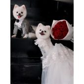 Wedding Dog Dress, Dog Flower Girl Dress, Bridal Dog Dress, Sequin White Long Trail Dress for Cats and Dogs, Pet Wedding Outfit Custom Size