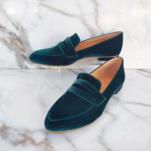 Women's Velvet Loafers, Emerald Stylish Low Heel Moccasins, Unique Slip-on Velvet Shoes, Classic Office-Appealing, Pointed-toe Flats