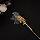 Handmade chinese style resin white hair stick flower hair sticks hair pin copper leaves pearl hair accessories gift for her women jewelry