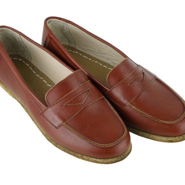 Women LOAFER Moccasin Heel Shoes for Businesswoman BROWN Smooth Leather Handmade, Dress Formal Oxfords Lace Up