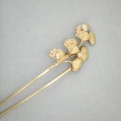 Handmade Ginkgo leaf pearls copper gold hair stick flower hair pins green copper hair accessories gift for her women mother hair pin jewelry