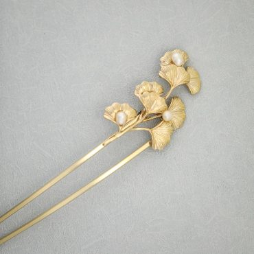 Handmade Ginkgo leaf pearls copper gold hair stick flower hair pins green copper hair accessories gift for her women mother hair pin jewelry