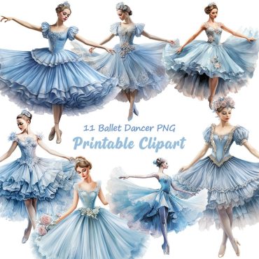 Blue Ballerinas Watercolor Clipart Bundle, Transparent PNG, Princess Dress Up, Dancing clipart, Papercraft, Junk Journal Scrapbooking, A130