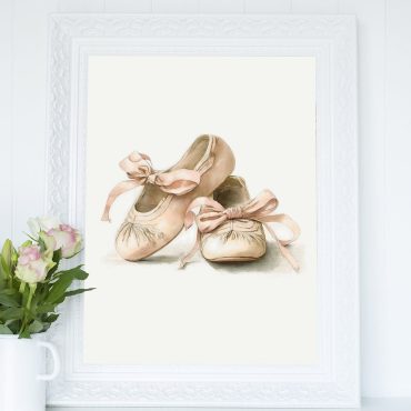 Pink Ballet Dance Shoes Wall Art, Ballerina Shoe Laces Art Prints, Watercolor Dancing Pointe Printables, Instant Digital Download
