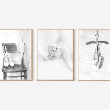 Ballet Art Print Black and White, Ballet Dance Decor, Ballet Poster, Aesthetic Print, Ballet Slippers Print, Set of 3 Ballet Prints