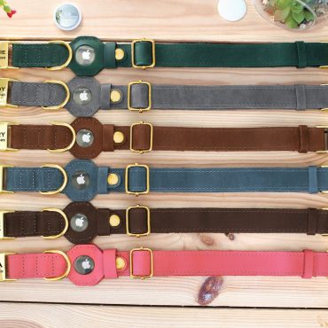 Custom Dog Collar with Air Tag Holder, Luxury Pet Collars with Metal Buckle, Leather AirTag Dog Collar Personalized, Boy Girl Dog Collar