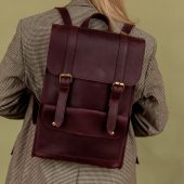 Burgundy leather haversack, fashion backpack women, leather accessories, gift for her, handmade knapsack, large rucksack