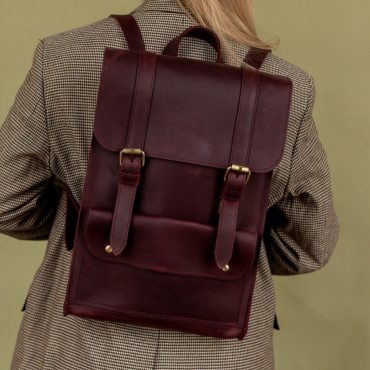 Burgundy leather haversack, fashion backpack women, leather accessories, gift for her, handmade knapsack, large rucksack