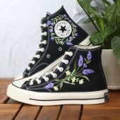 Embroidery converse/Custom Lavender embroidered shoes/Converse high tops embroidered Lavender/Gift for daughter/Lavender embroidery sneakers