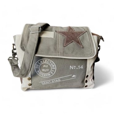 Vintage STAR Leather Crossbody Canvas Bag| Messenger bag for women | Shoulder Bag Adjust | Upcycled Handmade Fashion Accessories Myra bag