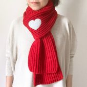Red Wool Scarf with Gray Heart, Valentines Clothing Women, Handmade Winter Shawl, Unique Valentines Gift For Her, Knit Warp For Girlfriend