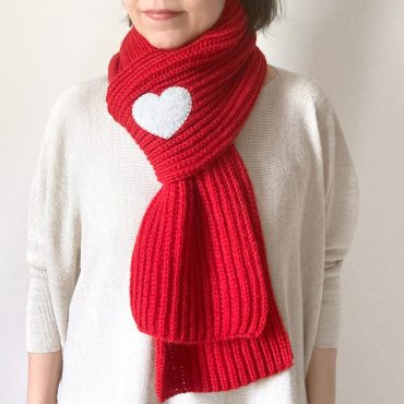 Red Wool Scarf with Gray Heart, Valentines Clothing Women, Handmade Winter Shawl, Unique Valentines Gift For Her, Knit Warp For Girlfriend
