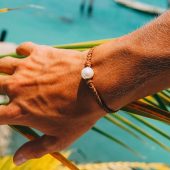 White Pearl Bracelet with Leather Cord | Handmade Beach Jewelry | Unisex Gift for Her