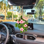 Crochet Cherry Blossom Plant Hanging, Tiny Crochet Plant Car Decor, Car Accessories for Women, Car Mirror Hanging, Custom Plant Lover Gift