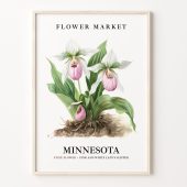 Minnesota State Flower Art Print, Pink and White Lady's Slipper, 1960's Wall Art, Neutral Pastel Botanical Artwork, Home Decor, C31-56
