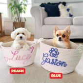 Custom dog toy storage basket Personalized dog name treat bin New Puppy Gift Puppy storage Hamper Custom puppy name toy crate dog organizer