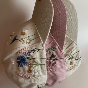 Wildflowers Garden Embroidery Baseball Hat, Flower Embroidery Denim Cap, Beach Hat For Woman, Embroidered Baseball Cap, Gift For Her