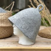 Handmade Felted Wool Sauna Hat with spiral loop in grey color. The perfect gift for a man & women who loves sauna rituals