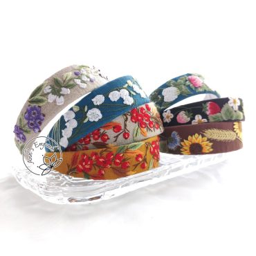 Full Embroidered Linen Headband, Embroidery Floral Headband, Hair Accessories For Woman, Handmade Headband