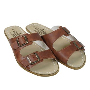 Women Double Strap & ,Buckle Barefoot Sandals CRAZY BROWN Leather Handmade Zero Drop, Slipper