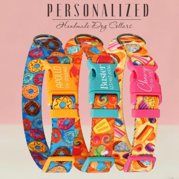 Custom Dog Collar and Leash for Small Medium Large Dogs, Personalized Dog Collar with Leather Tag, Doughnut Pattern Pet Collar for Dogs