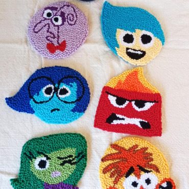 Inside Out Emotions Punch Needle Coasters, Handcrafted Film Character Drink Mats, Pixar Fan Gifts,İnside out mug rugs
