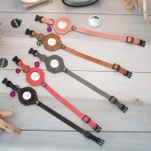 Breakaway Leather Cat Collar with AirTag Holder, Custom Air Tag Cat Collar with Engraved Tiny Cat ID Tag, Adjustable Lightweight Cat Collars