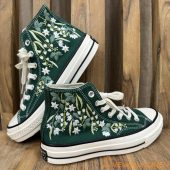 Custom Embroidered Converse Chuck Taylor/ Lily of Valley Flowers Embroidery Convese Shoes/ Lily of Valley Flower Wedding Embroidered Shoes