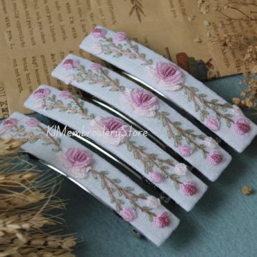 France barrette| Hand Embroidered Flower Hair pin, Big linen hair clips, Long Hair Barrettes, Hair clip for women, Floral hair accessories
