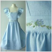 Lavender Flower Embroidery Apron for Her, Hand Embroidered Apron, Natural Embroidery Linen Apron, Apron Dress for Women, Mother's Day Gift