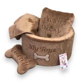 Brown Personalized Toy Basket for Dogs and Cats