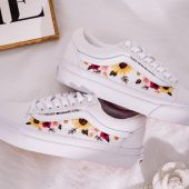 Embroidered Sunflowers Vans, Vans Embroidered Sunflowers, Sunflower, Cosmos, Daisy Embroidered Shoes, Flowers Embroidery Sneaker for Wedding