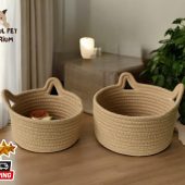 Cat Ears Storage Basket | Handwoven Cotton Toy | Laundry Organizer Material | Cute Pet Design Box | Nordic Style Home Decor