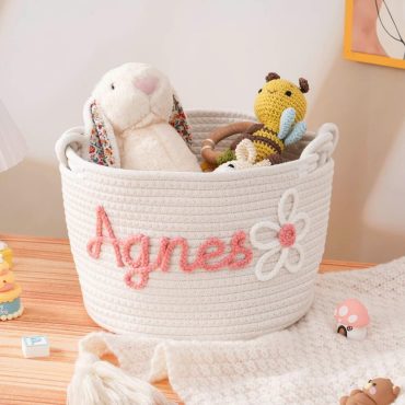 Custom Baby Shower Gift Basket, Personalized Dog Toy Basket, New Cat Dog Toy Gift Basket, Name Toy Storage Bin, Rope Cotton Baby Gift Basket