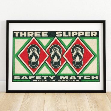 Three Slippers - Matchbox Print - Aesthetic Wall Art - Vintage Swedish Art - Matchbox Wall Poster - Vintage Poster Print