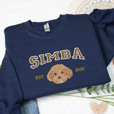 Customized Pet Sweatshirts Embroidered | Personalized Dog Face and Name Shirt For Humans Using Photo  | Varsity Hoodie | Valentines Gift