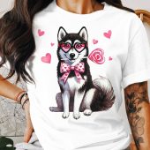 Cute Husky T-Shirt, Adorable Dog with Heart Glasses, Sweet Puppy Tee, Fun Animal Lovers Shirt, Valentine's Day Gift, Cute Pet Outfit