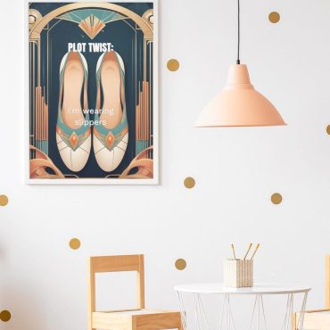 Art Deco Work From Home Office Decor | Plot Twist I'm Wearing Slippers | Framed Home Office Wall Art Print | Remote Work Humor Gift