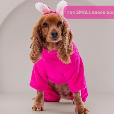 Bunny Ear Fleece Hoodie for Small Dogs, Warm Winter Puppy Jumpsuit, Fluffy Cozy Four Legs Dog Onesie, Cute Pet Outfit for Cold Weather