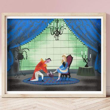 Vintage Mary Blair print, Glass Slipper Scene from Cinderella circa 1950s, Nursery Art, illustrated concept art
