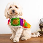 Colorful Granny Square Crochet Dog Sweater – Handmade Retro Pet Jacket for Small to Large Dogs, Winter Clothing for All Breeds, 70s-Inspired