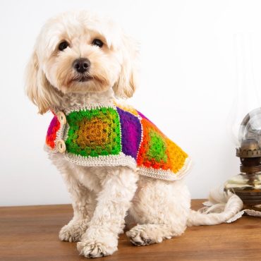Colorful Granny Square Crochet Dog Sweater – Handmade Retro Pet Jacket for Small to Large Dogs, Winter Clothing for All Breeds, 70s-Inspired